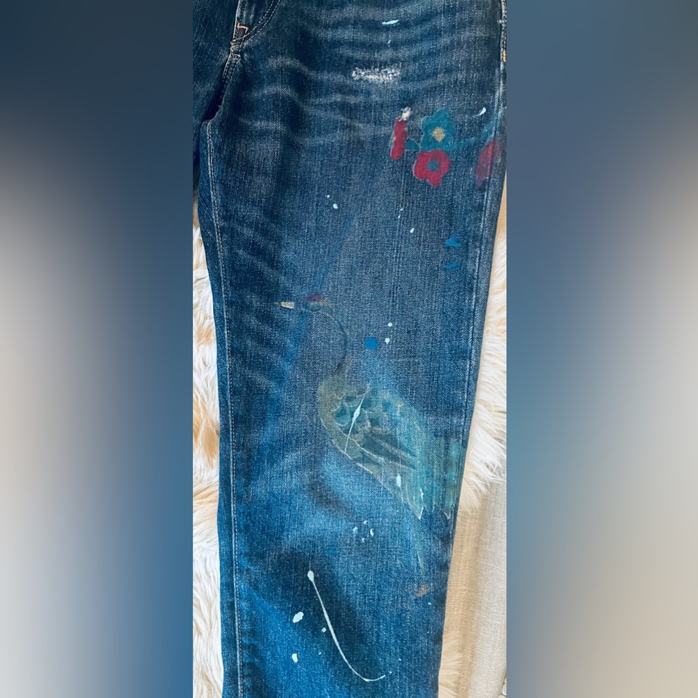 Polo Ralph Lauren Astor Slim Boyfriend painted Crane Jeans distressed 28 EUC - Picture 4 of 8